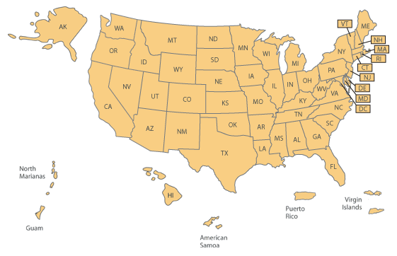 Map of the United States.